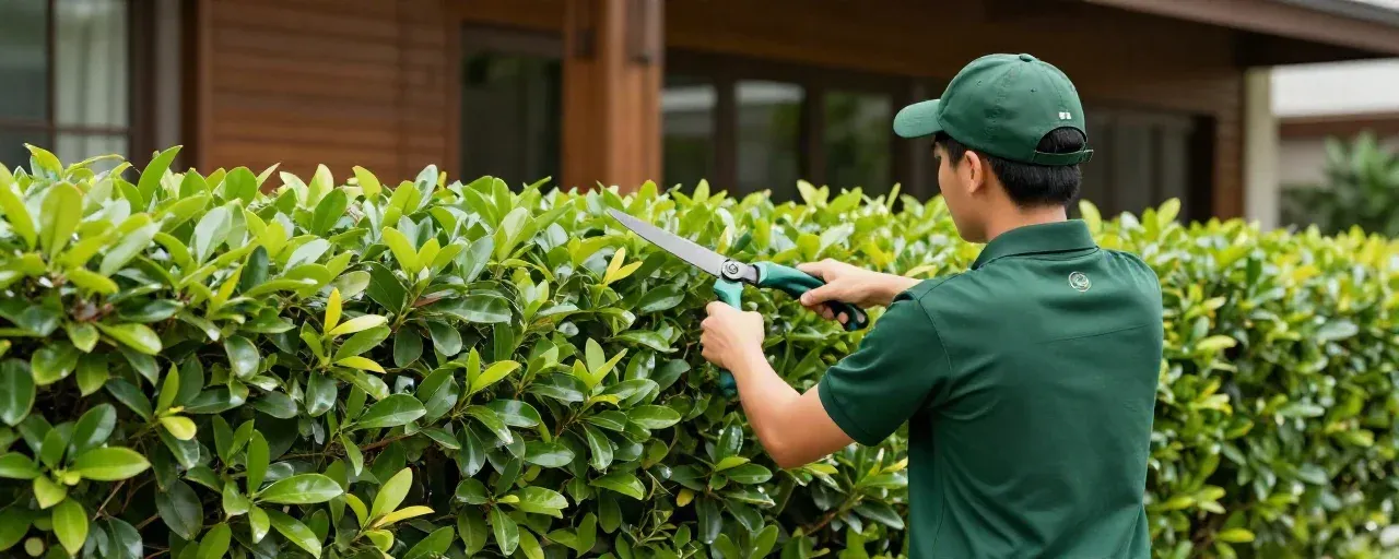 Jardineiro da Raízes fazendo a poda de um jardim residencial