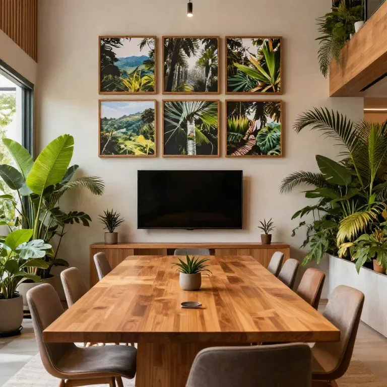 Sala de reuniões do escritório da Raízes com jardim interno